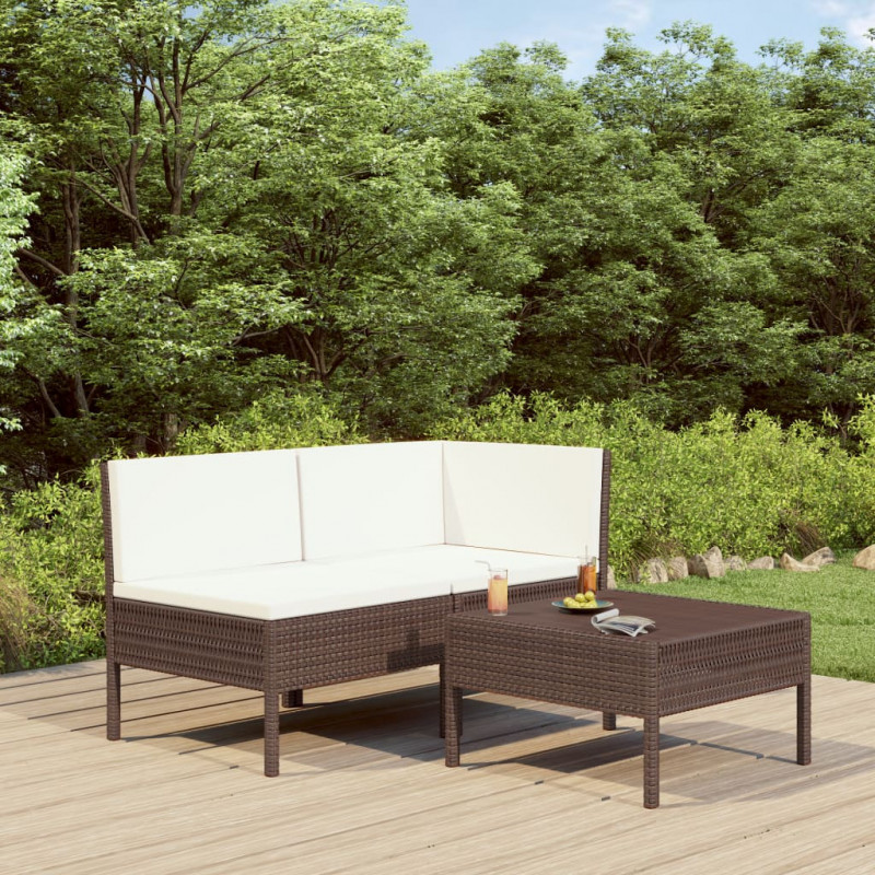 3-tlg. Garten-Lounge-Set Bonito mit Auflagen Poly Rattan Braun