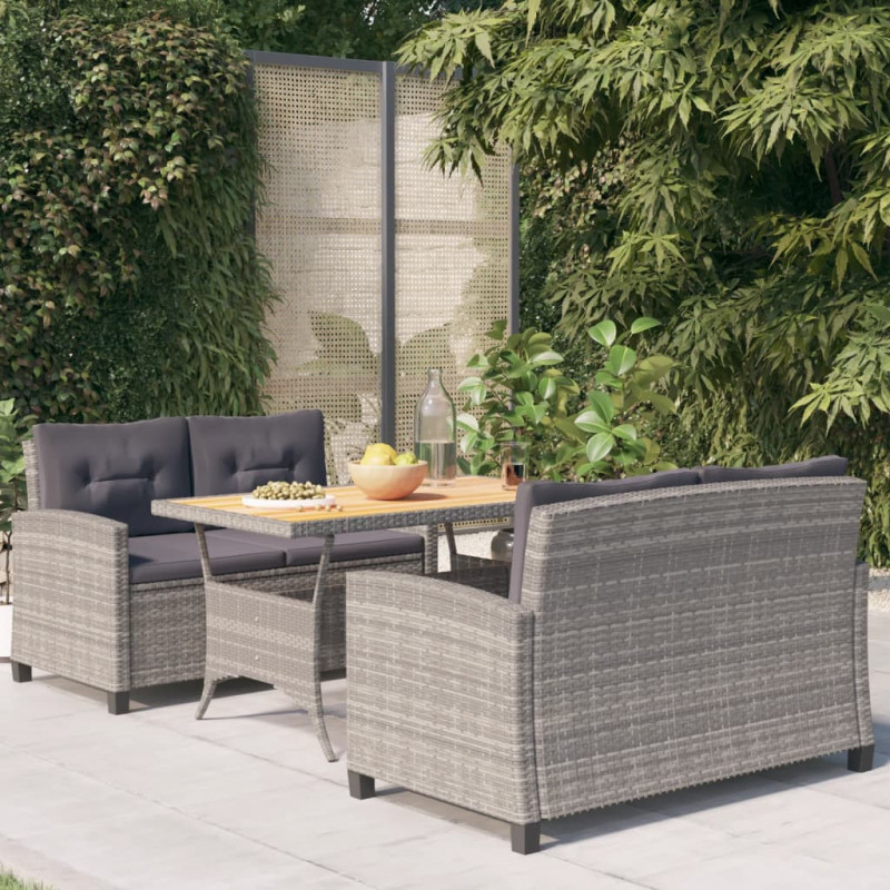 3-tlg. Garten-Essgruppe mit Grau Kissen Poly Rattan