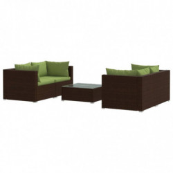 5-tlg. Garten-Lounge-Set mit Kissen Poly Rattan Braun