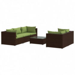 6-tlg. Garten-Lounge-Set mit Kissen Poly Rattan Braun