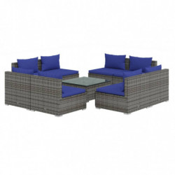 9-tlg. Garten-Lounge-Set mit Kissen Poly Rattan Grau