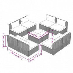 9-tlg. Garten-Lounge-Set mit Kissen Poly Rattan Grau