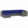 6-tlg. Garten-Lounge-Set mit Kissen Poly Rattan Grau