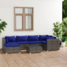 7-tlg. Garten-Lounge-Set mit Kissen Poly Rattan Grau