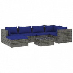 7-tlg. Garten-Lounge-Set mit Kissen Poly Rattan Grau