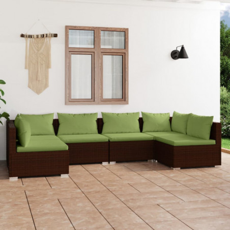 6-tlg. Garten-Lounge-Set mit Kissen Poly Rattan Braun