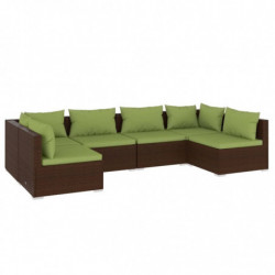 6-tlg. Garten-Lounge-Set mit Kissen Poly Rattan Braun