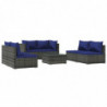 7-tlg. Garten-Lounge-Set mit Kissen Poly Rattan Grau