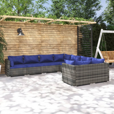 8-tlg. Garten-Lounge-Set mit Kissen Poly Rattan Grau