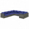 8-tlg. Garten-Lounge-Set mit Kissen Poly Rattan Grau