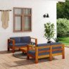 3-tlg. Garten-Lounge-Set mit Dunkelgrauen Kissen Massivholz