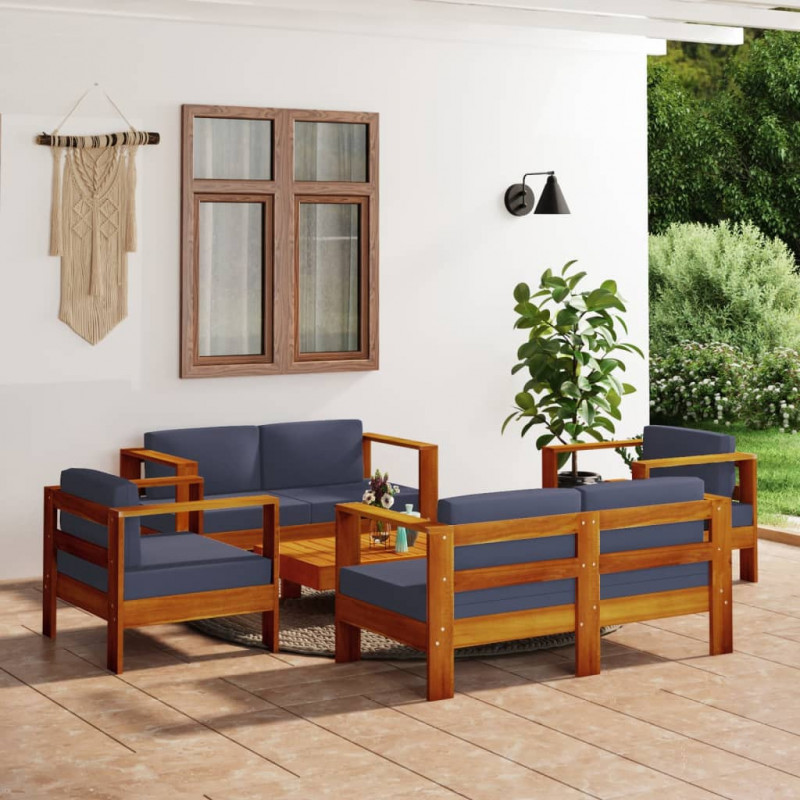 5-tlg. Garten-Lounge-Set mit Dunkelgrauen Kissen Massivholz