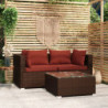 3-tlg. Garten-Lounge-Set mit Kissen Braun Poly Rattan