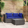 3-tlg. Garten-Lounge-Set mit Kissen Grau Poly Rattan