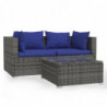 3-tlg. Garten-Lounge-Set mit Kissen Grau Poly Rattan