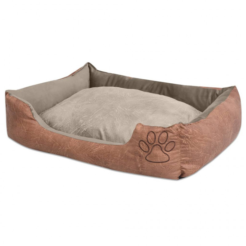 Hundebett mit Kissen PU Kunstleder Größe XXL Beige