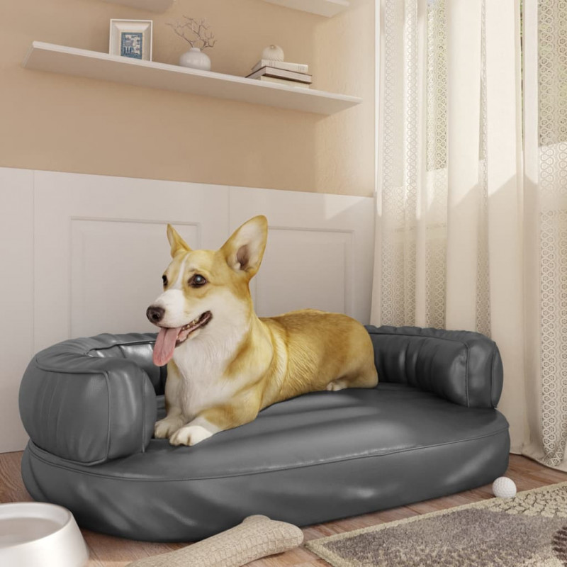 Hundebett Ergonomisch Schaumstoff Grau 88x65 cm Kunstleder