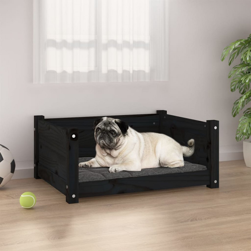 Hundebett Schwarz 65,5x50,5x28 cm Massivholz Kiefer