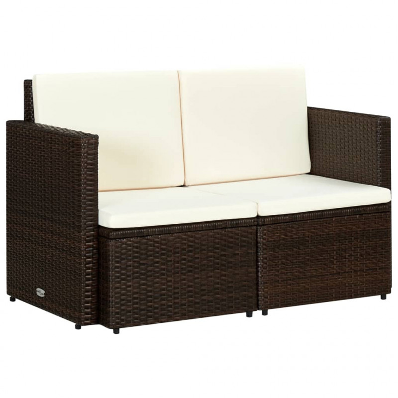 2-Sitzer-Gartensofa mit Auflagen Braun Poly Rattan