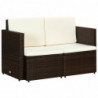 2-Sitzer-Gartensofa mit Auflagen Braun Poly Rattan