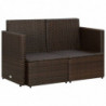 2-Sitzer-Gartensofa mit Auflagen Braun Poly Rattan