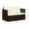 2-Sitzer-Gartensofa mit Auflagen Braun Poly Rattan