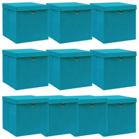 Aufbewahrungsboxen mit Deckel 10 Stk. Babyblau 32×32×32cm Stoff