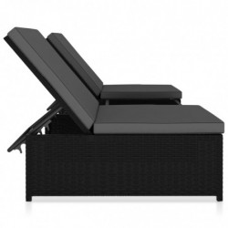 Sonnenliegen 2 Stk. mit Tisch Poly Rattan Schwarz