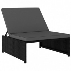 Sonnenliegen 2 Stk. mit Tisch Poly Rattan Schwarz