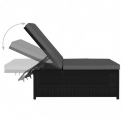 Sonnenliegen 2 Stk. mit Tisch Poly Rattan Schwarz