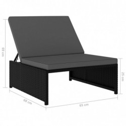 Sonnenliegen 2 Stk. mit Tisch Poly Rattan Schwarz