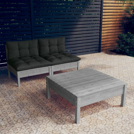 3-tlg. Garten-Lounge-Set Christofer mit Anthrazit Kissen Kiefernholz