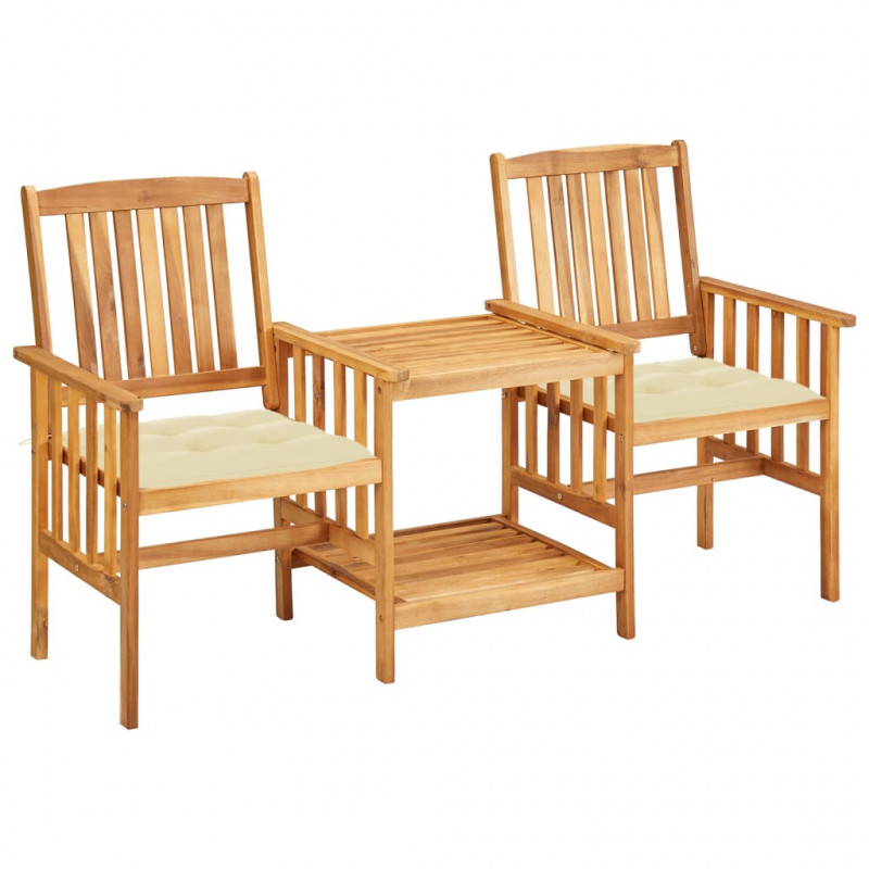 Gartenstühle Usef mit Teetisch und Kissen Akazie Massivholz