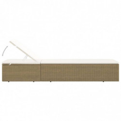 Sonnenliege Poly Rattan Braun und Cremeweiß