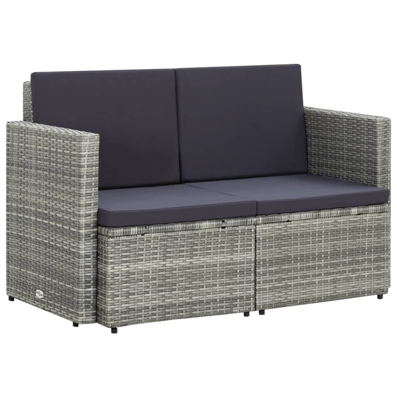 2-Sitzer-Gartensofa Aouli mit Auflagen Grau Poly Rattan