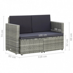 2-Sitzer-Gartensofa Aouli mit Auflagen Grau Poly Rattan