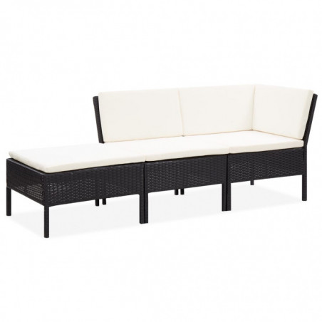 3-tlg. Garten-Lounge-Set Boon mit Auflagen Poly Rattan Schwarz