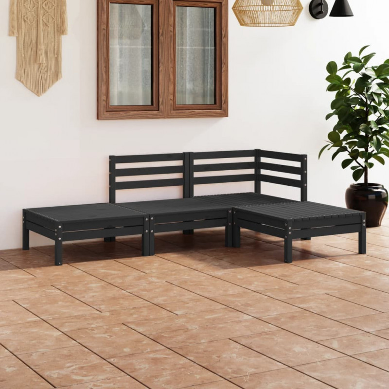 4-tlg. Garten-Lounge-Set Frans Schwarz Massivholz Kiefer