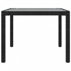 Gartentisch Schwarz 190x90x75 cm Gehärtetes Glas Poly Rattan