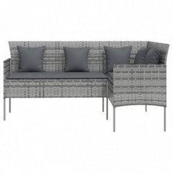 Sofa Xosé in L-Form mit Kissen Poly Rattan Grau