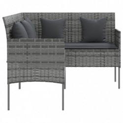 Sofa Xosé in L-Form mit Kissen Poly Rattan Grau