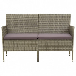 3-Sitzer-Gartensofa mit Kissen Grau Poly Rattan