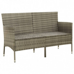 3-Sitzer-Gartensofa mit Kissen Grau Poly Rattan