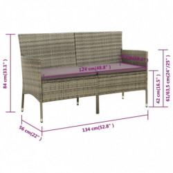 3-Sitzer-Gartensofa mit Kissen Grau Poly Rattan