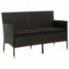 3-Sitzer-Gartensofa mit Kissen Schwarz Poly Rattan