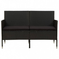 3-Sitzer-Gartensofa mit Kissen Schwarz Poly Rattan