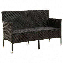 3-Sitzer-Gartensofa mit Kissen Schwarz Poly Rattan