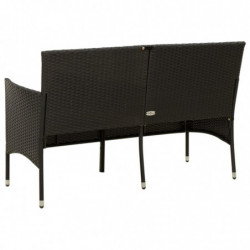 3-Sitzer-Gartensofa mit Kissen Schwarz Poly Rattan