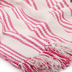 Überwurf Baumwolle Streifen 125 x 150 cm Rosa und Weiss