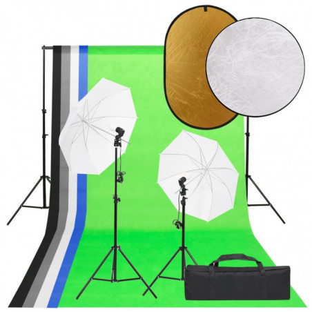 Fotostudio-Set mit Beleuchtung, Hintergrund und Reflektor